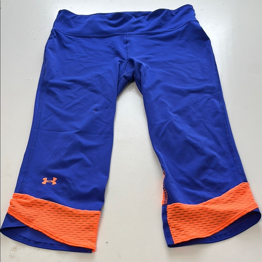 Under Armour Medium Elastic Waist Capri Length Blue and Orange Leggings